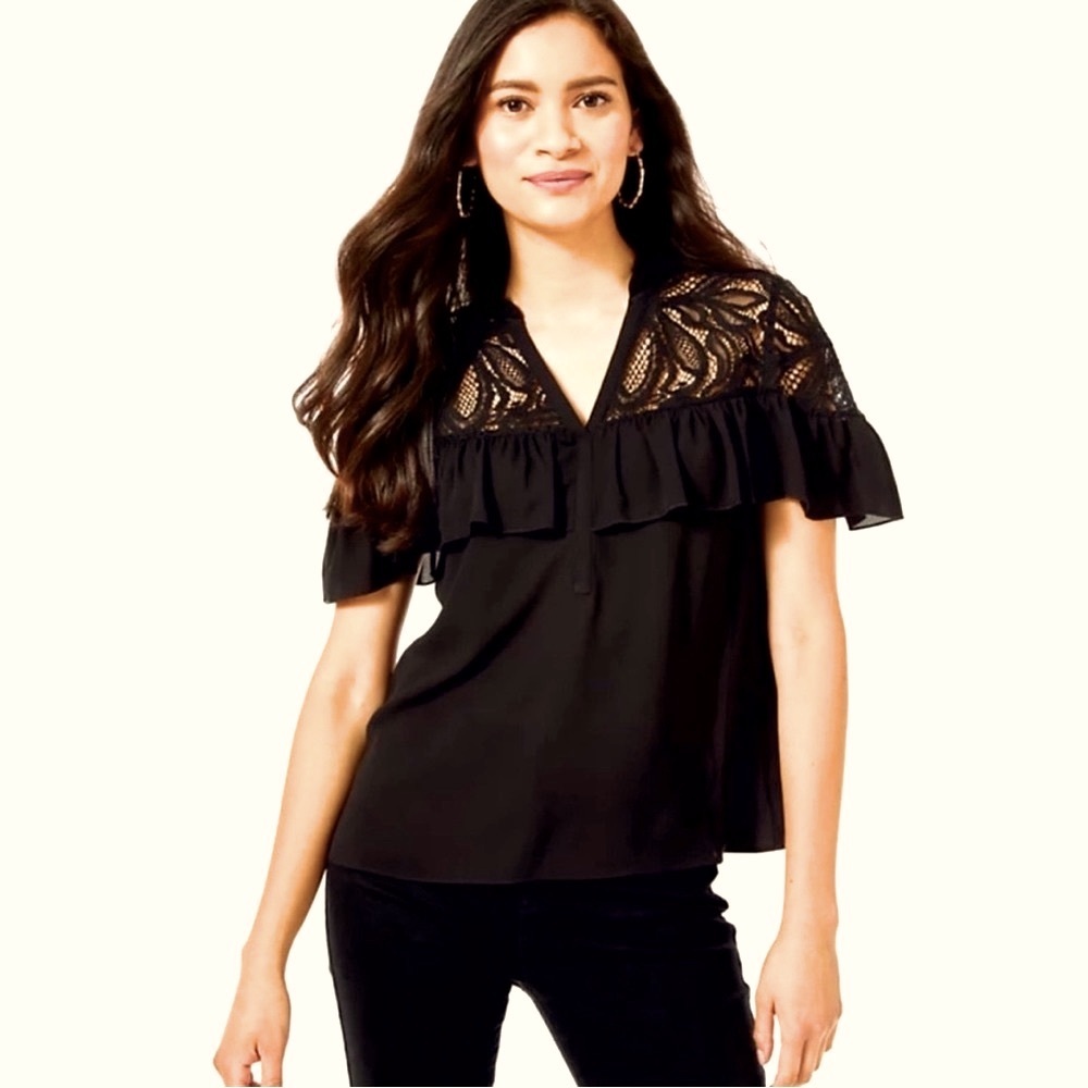 Lilly Pulitzer Marbella Black Lace Top Size M NWOT